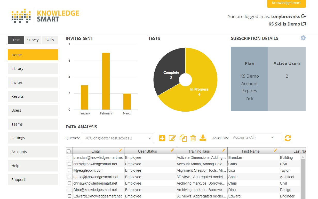 The KnowledgeSmart Home page shown after signing in