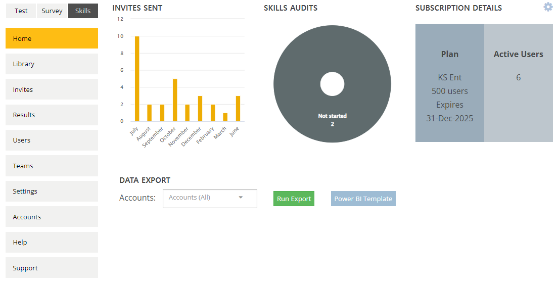 The Skills area Home page