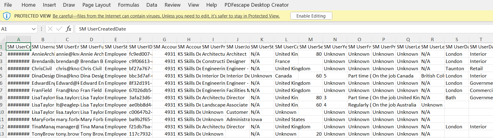 The Enable Editing prompt for a file in Protected View